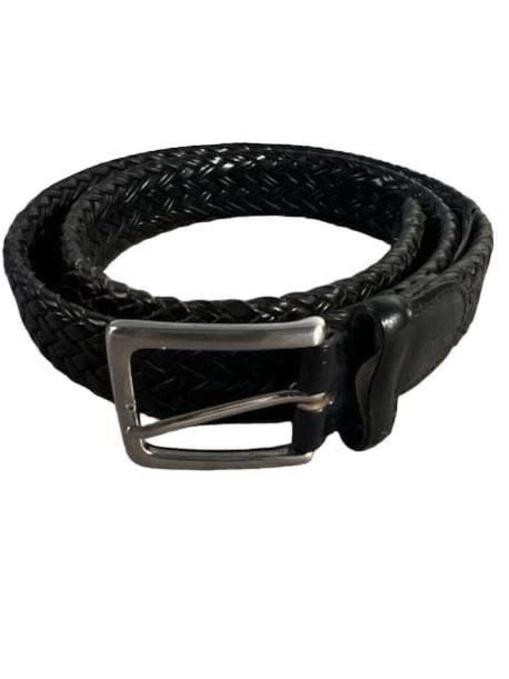Trafalgar Black Woven Leather Braided Belt Size 36 Solid Brass Buckle